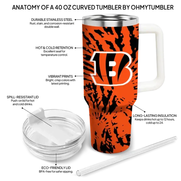personalized cincinnati bengals burst swirl orange curved tumbler new arrival.webp
