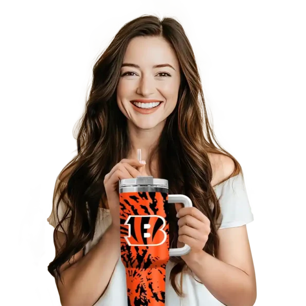 personalized cincinnati bengals burst swirl orange curved tumbler premium grade.webp