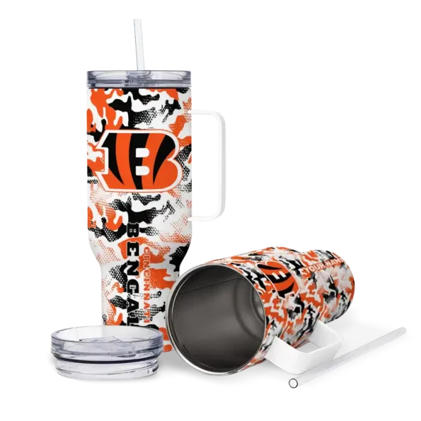 personalized cincinnati bengals camo mashup orange white curved tumbler high quality.webp