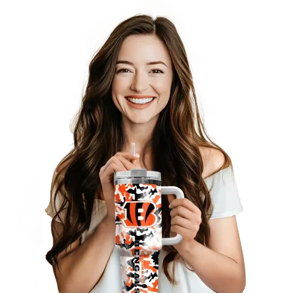 personalized cincinnati bengals camo mashup orange white curved tumbler premium grade.webp