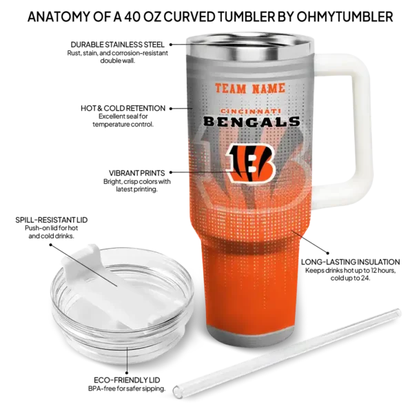 personalized cincinnati bengals gradient dots orange curved tumbler new arrival.webp