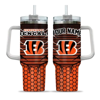 personalized cincinnati bengals hex texture orange curved tumbler best selling.webp