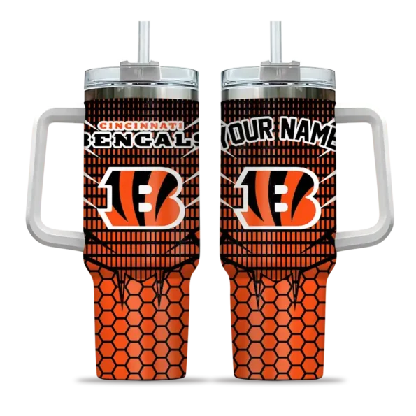personalized cincinnati bengals hex texture orange curved tumbler best selling.webp