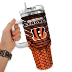personalized cincinnati bengals hex texture orange curved tumbler best selling.webp