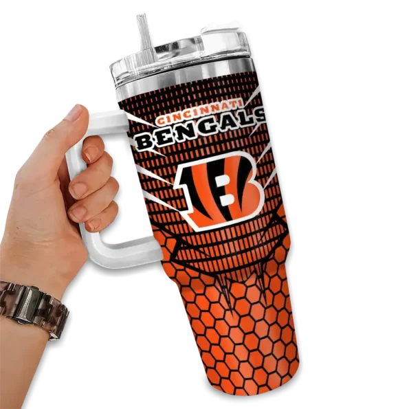 personalized cincinnati bengals hex texture orange curved tumbler fashion forward.webp