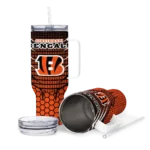 personalized cincinnati bengals hex texture orange curved tumbler best selling.webp