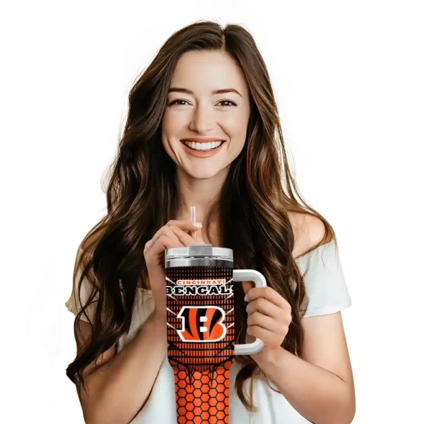 personalized cincinnati bengals hex texture orange curved tumbler premium grade.webp