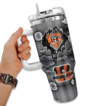 personalized cincinnati bengals superman shield orange gray curved tumbler fashion forward.webp