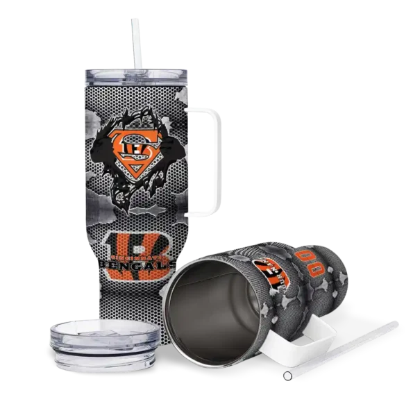 personalized cincinnati bengals superman shield orange gray curved tumbler high quality.webp