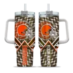 personalized cleveland browns chevron angle brown curved tumbler best selling.webp