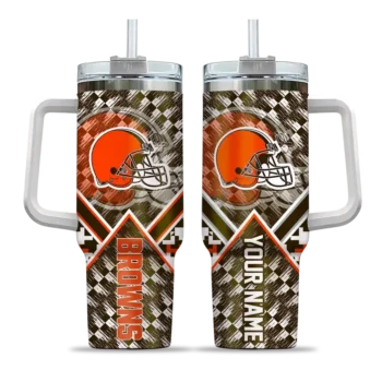personalized cleveland browns chevron angle brown curved tumbler best selling.webp