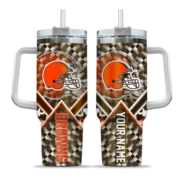 personalized cleveland browns chevron angle brown curved tumbler best selling.webp