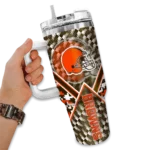 personalized cleveland browns chevron angle brown curved tumbler best selling.webp