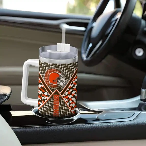 personalized cleveland browns chevron angle brown curved tumbler trendy.webp