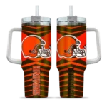 personalized cleveland browns chevron layers brown curved tumbler best selling.webp