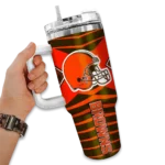 personalized cleveland browns chevron layers brown curved tumbler best selling.webp