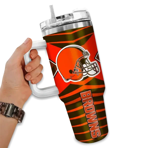 personalized cleveland browns chevron layers brown curved tumbler fashion forward.webp