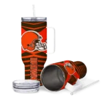 personalized cleveland browns chevron layers brown curved tumbler best selling.webp