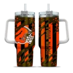 personalized cleveland browns claw cut brown black curved tumbler best selling.webp