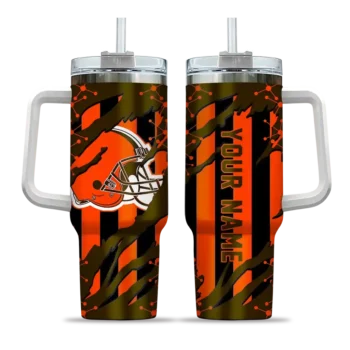 personalized cleveland browns claw cut brown black curved tumbler best selling.webp