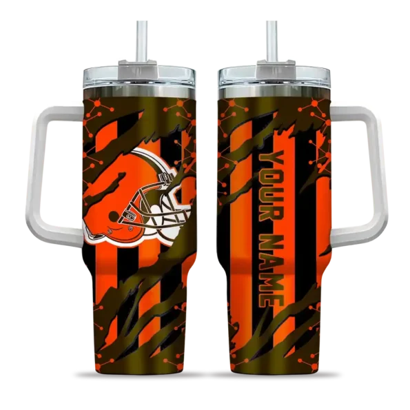 personalized cleveland browns claw cut brown black curved tumbler best selling.webp