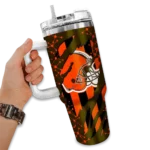 personalized cleveland browns claw cut brown black curved tumbler best selling.webp