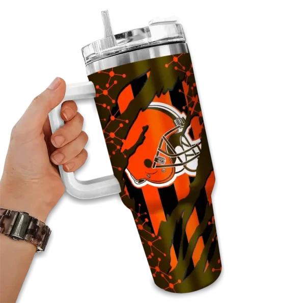 personalized cleveland browns claw cut brown black curved tumbler fashion forward.webp
