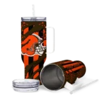 personalized cleveland browns claw cut brown black curved tumbler best selling.webp