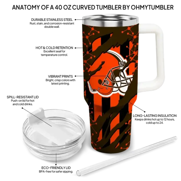 personalized cleveland browns claw cut brown black curved tumbler new arrival.webp
