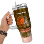 personalized cleveland browns geometric prism brown curved tumbler best selling.webp