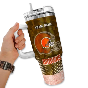 personalized cleveland browns geometric prism brown curved tumbler fashion forward.webp