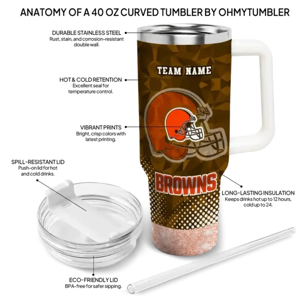 personalized cleveland browns geometric prism brown curved tumbler new arrival.webp