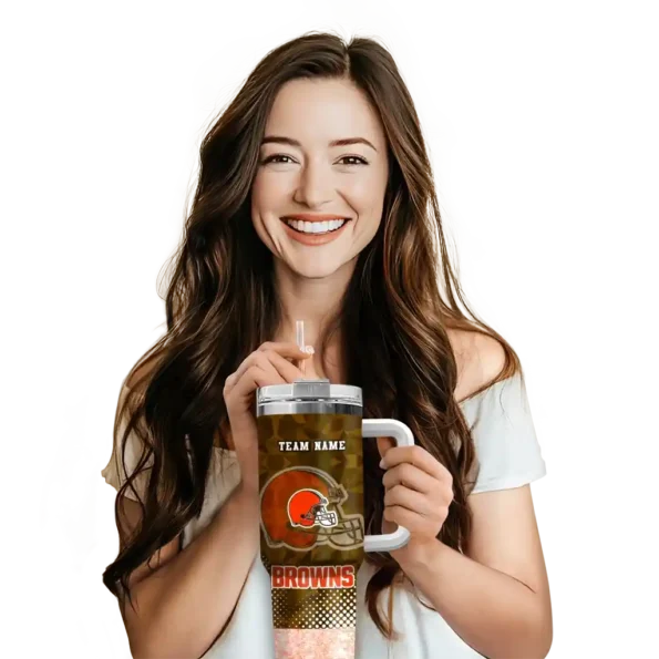 personalized cleveland browns geometric prism brown curved tumbler premium grade.webp