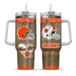 personalized cleveland browns heart helmet motif brown curved tumbler best selling.webp