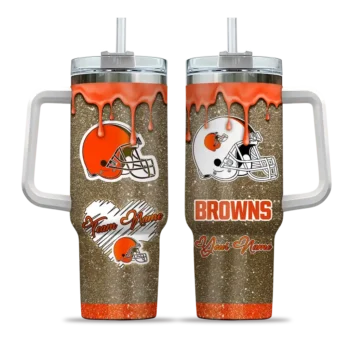 personalized cleveland browns heart helmet motif brown curved tumbler best selling.webp