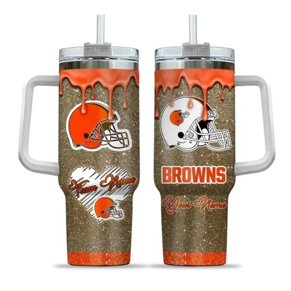 personalized cleveland browns heart helmet motif brown curved tumbler best selling.webp