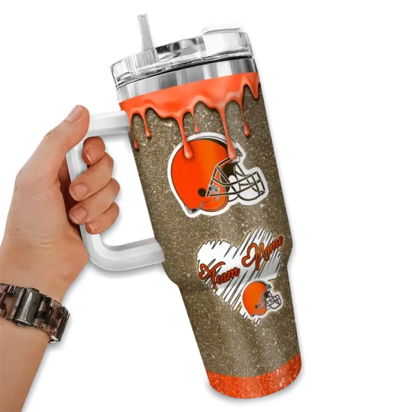 personalized cleveland browns heart helmet motif brown curved tumbler fashion forward.webp