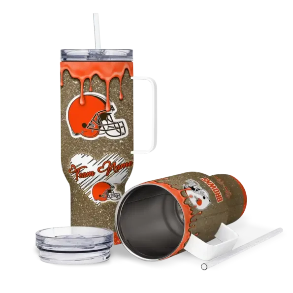 personalized cleveland browns heart helmet motif brown curved tumbler high quality.webp