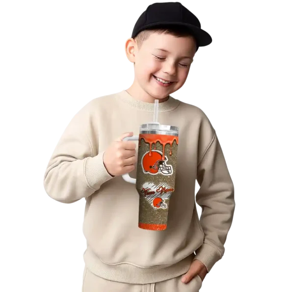 personalized cleveland browns heart helmet motif brown curved tumbler latest model.webp
