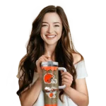 personalized cleveland browns heart helmet motif brown curved tumbler best selling.webp