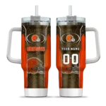 personalized cleveland browns hexagon armor brown curved tumbler best selling.webp