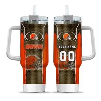 personalized cleveland browns hexagon armor brown curved tumbler best selling.webp