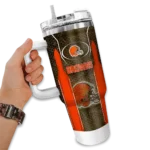 personalized cleveland browns hexagon armor brown curved tumbler best selling.webp