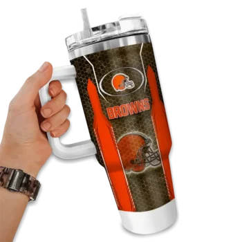 personalized cleveland browns hexagon armor brown curved tumbler fashion forward.webp