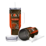 personalized cleveland browns hexagon armor brown curved tumbler best selling.webp