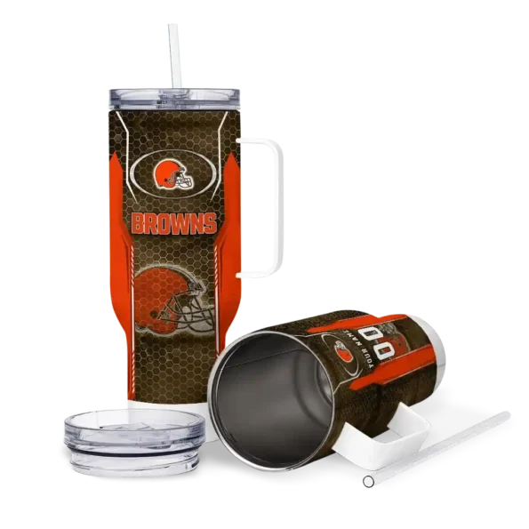personalized cleveland browns hexagon armor brown curved tumbler high quality.webp