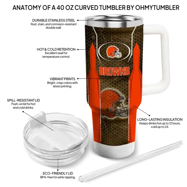 personalized cleveland browns hexagon armor brown curved tumbler new arrival.webp