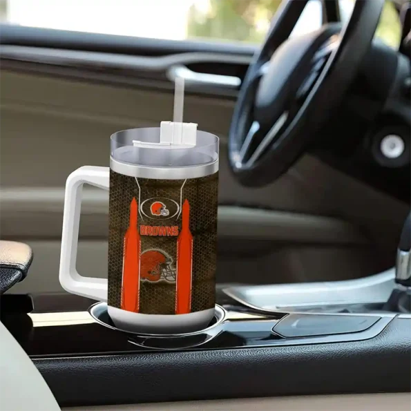 personalized cleveland browns hexagon armor brown curved tumbler trendy.webp