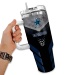 personalized dallas cowboys arrow armor blue black curved tumbler best selling.webp