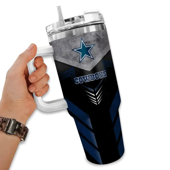 personalized dallas cowboys arrow armor blue black curved tumbler fashion forward.webp